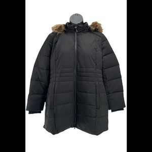 Arctic Expedition Quilted Zip Front Down Coat with Hood Black - Petite